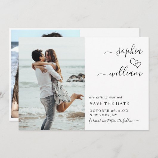 Save The Date Simply Elegant 2 Coeurs Mariages Photo Simple (Devant / Derrière)