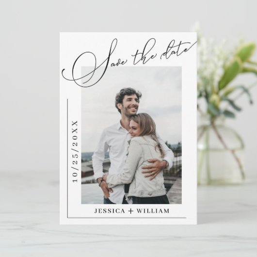 Save The Date Simply Elegant Calligraphie Mariage 2 Photo (Debout devant)