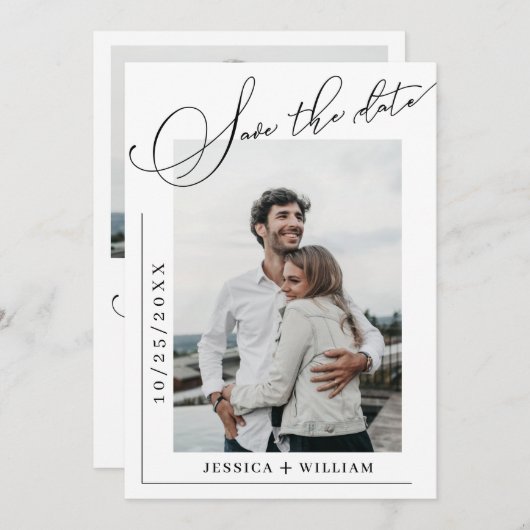 Save The Date Simply Elegant Calligraphie Mariage 2 Photo (Devant / Derrière)
