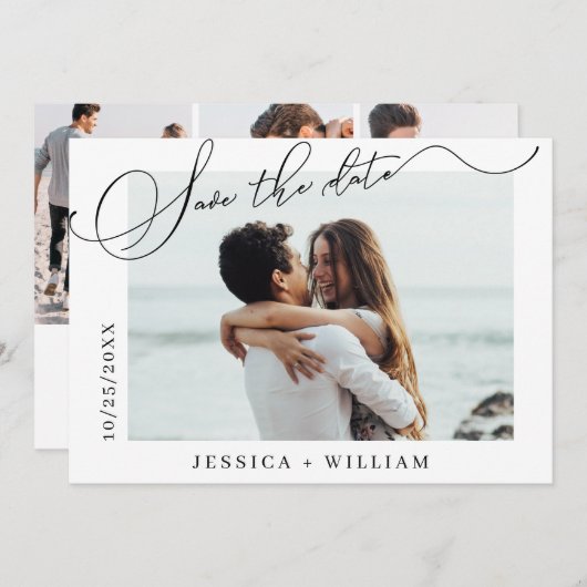 Save The Date Simply Elegant Calligraphy Mariage 4 Photo (Devant / Derrière)