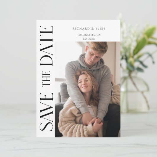 Save The Date Simply Elegant Typography Photo Enregistrer la dat (Debout devant)