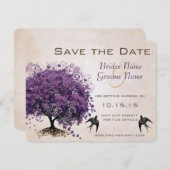 Save The Date Simply Peachy Purple Heart Leaf Tree Enregistrer l (Devant / Derrière)