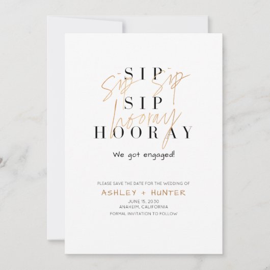 Save The Date Sip Sip Hooray Champagne Gold Fiançailles (Devant)
