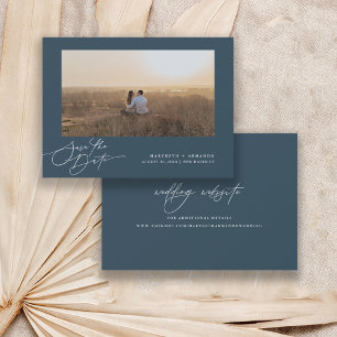 Save The Date Site Web de Mariage Écriture Moderne Navy Photo S