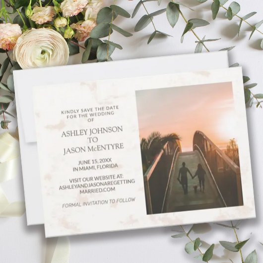 Save The Date Site Web de Photo de Mariage Crème et Tan