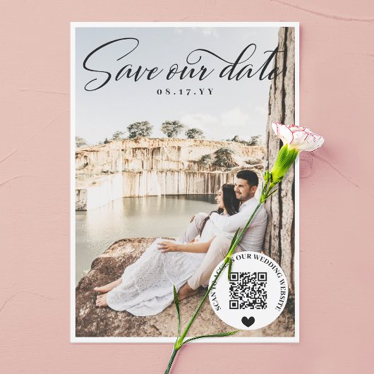 Save The Date Site web du Mariage de code QR noir Photo Enregist