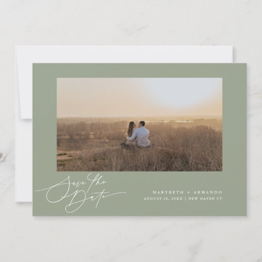 Save The Date Site Web Mariage de script moderne Sage Photo (Devant)