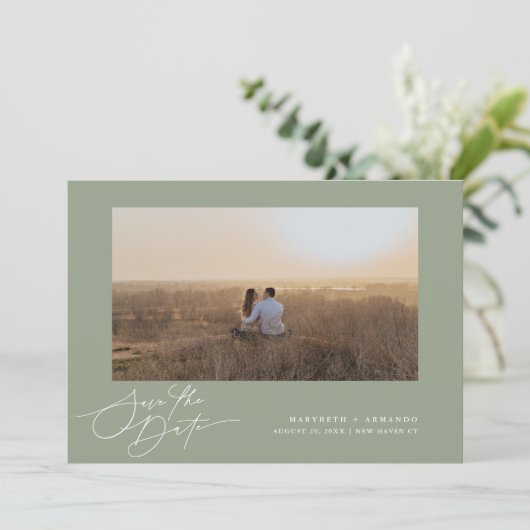 Save The Date Site Web Mariage de script moderne Sage Photo (Debout devant)