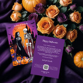 Save The Date Skeleton Couple in Spooky Town at Dusk Wedding