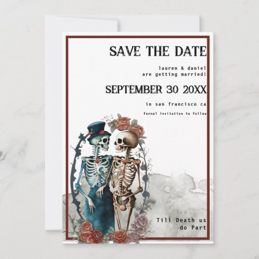 Save The Date Skeleton Couple QR Code Mariage gothique (Devant)