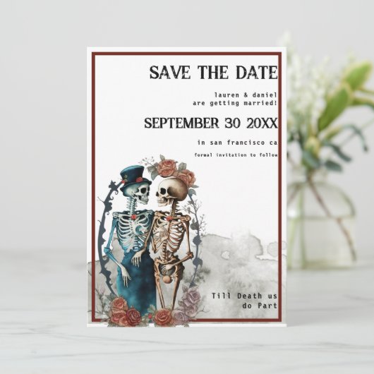 Save The Date Skeleton Couple QR Code Mariage gothique (Debout devant)