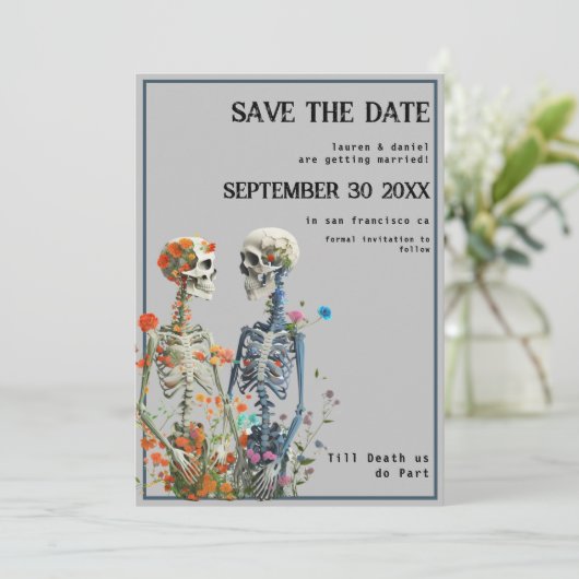 Save The Date Skeleton Couple QR Code Mariage gothique (Debout devant)