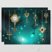 Save The Date Skeleton Keys on Green Background (Devant / Derrière)