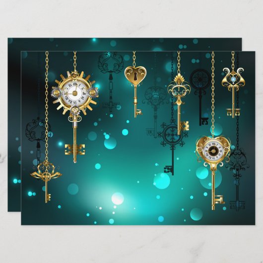 Save The Date Skeleton Keys on Green Background (Devant / Derrière)