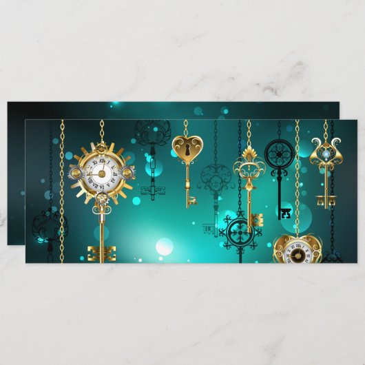 Save The Date Skeleton Keys on Green Background (Devant / Derrière)