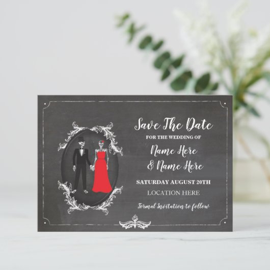 Save The Date Skeletons Skuls Enregistrer La Date Gothic Card In (Debout devant)