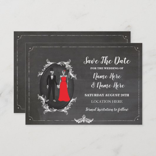 Save The Date Skeletons Skuls Enregistrer La Date Gothic Card In (Devant / Derrière)