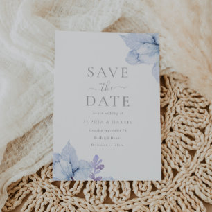 Save The Date Sky Blue Dusty Aquarelle Mariage Floral