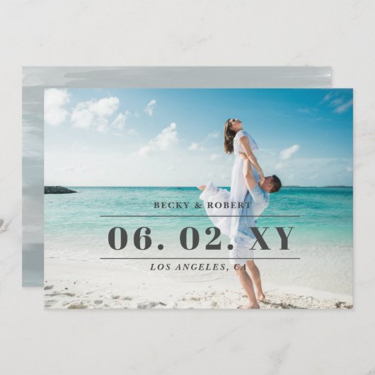 Save The Date Sky Blue Stylish Simple Modern Typographie Photo (Devant / Derrière)