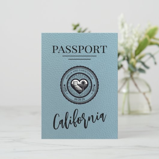 Save The Date Slate Blue California Passport Enregistrer La Date (Debout devant)