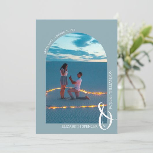 Save The Date Slate Blue QR Code Mariage Photo Enregistrer la da (Debout devant)
