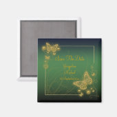 "Save the date" smaragdgroene vlinder goud zwart Magneet (Voorkant / Achterkant)