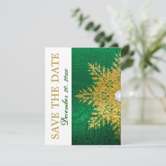 Save The Date Snowflake or émeraude vert mariage Enregistrer la  (Debout devant)