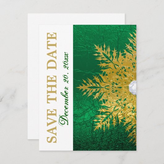 Save The Date Snowflake or émeraude vert mariage Enregistrer la  (Devant / Derrière)