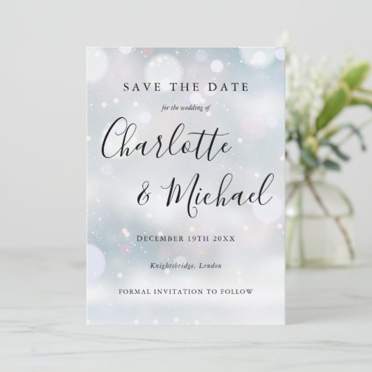 Save The Date Snowflakes d'hiver Élégant script Enregistrer la d (Debout devant)