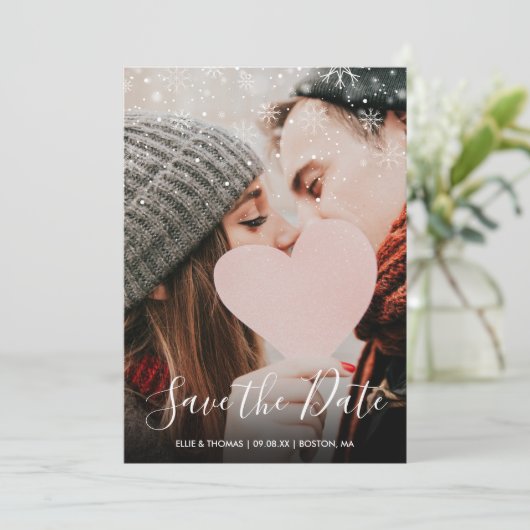 Save The Date Snowflakes d'hiver Élégant script photo (Debout devant)