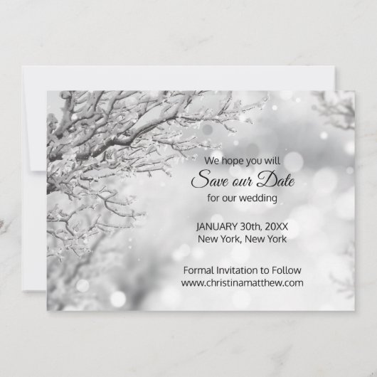 Save The Date Snowflakes d'hiver Mariage SAUVER NOTRE DATE | PHO (Dos)