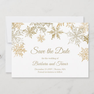 Save The Date Snowflakes Gold Thème de Noël Mariage d'hiver