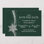 Save The Date Snowflakes Silver vert hiver enregistrer la date (Devant / Derrière)