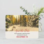 Save The Date Snowy Winter Path with Pine Trees Noël (Debout devant)