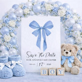 Save The Date Soft Blue Bow Boy Baby Shower