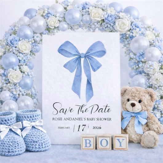 Save The Date Soft Blue Bow Boy Baby Shower