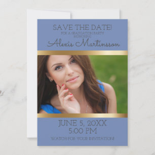 Save The Date Soft Blue Gold Graduation Party Save Date Photo