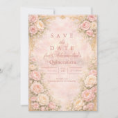 Save The Date Soft Blush Rose Garden Quinceañera (Devant)