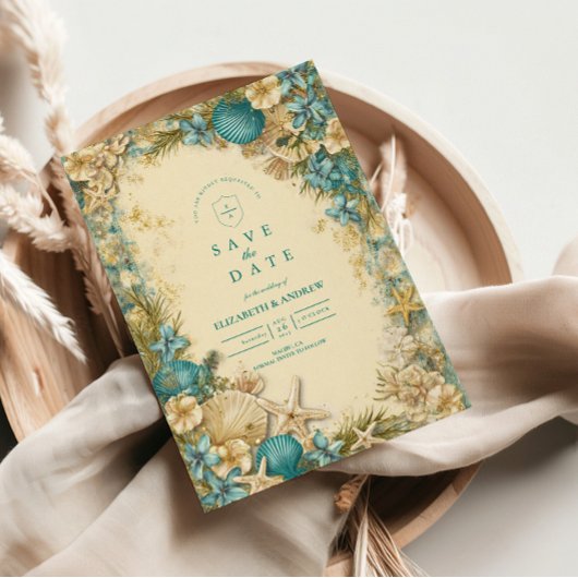 Save The Date Soft Blush Seashell Floral Wedding