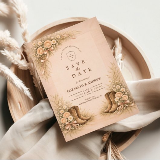 Save The Date Soft Blush Western Boots Wedding