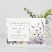 Save The Date Soft Lilac Fleur sauvage Butterfly Garden Mariage (Debout devant)
