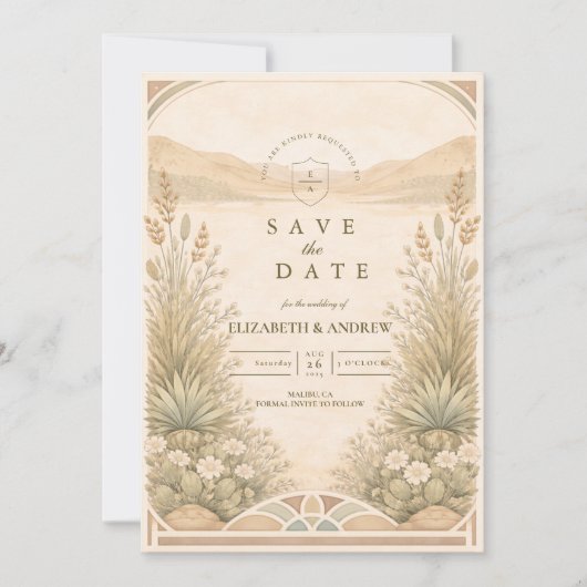 Save The Date Soft Neutral Desert Florals Wedding (Devant)