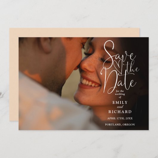 Save The Date Soft Peach 2 Photo Elegant Script Mariage (Devant / Derrière)