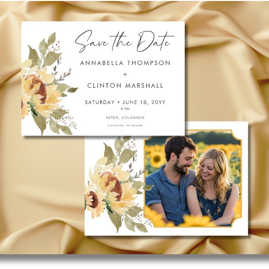 Save The Date Soft Rustic Grand Boho Sunflowers Mariage Photo