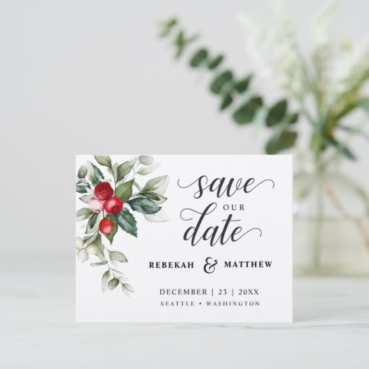 Save The Date Soft Winter Berry Mariage de Noël (Debout devant)