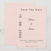 Save The Date Soie Rose Blush Peta Moderne Script Floral Chuchot (Devant / Derrière)