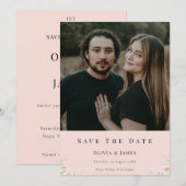 Save The Date Soie Rose Fleur Moderne Discrète Blush (Devant / Derrière)