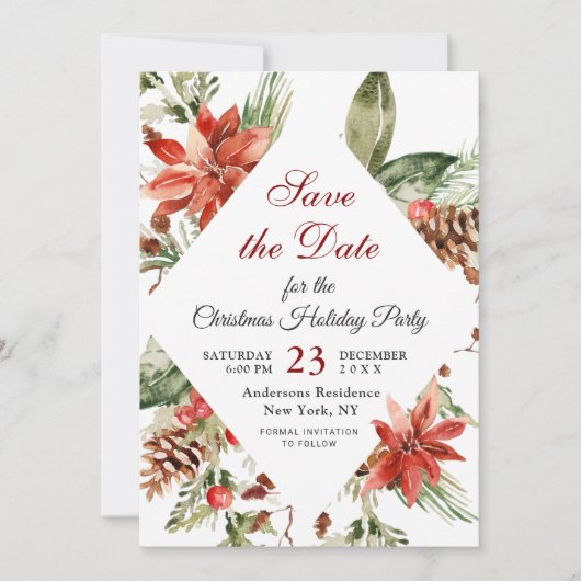 Save The Date Soirée de Noël Elégante Poinsettia (Devant)