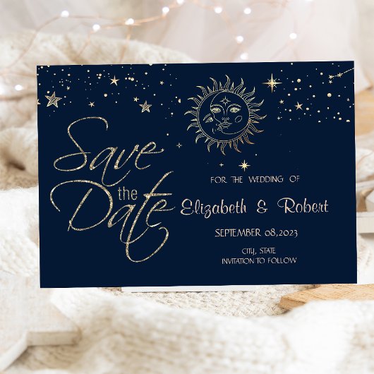 Save The Date Soleil Et Lune En Or Céleste