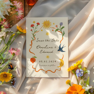 Save The Date Soleil et Lune Manuscrits Peints à la Main de Mani
